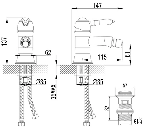 Смеситель для биде Lemark Villa бронза/белый LM4808B
