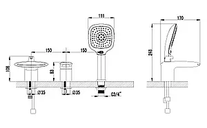 Смеситель на борт ванны на 3 отверстия Lemark Status хром LM4445C Смеситель на борт ванны на 3 отверстия Lemark Status хром LM4445C, 2