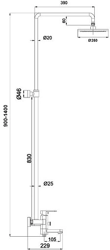 Душевая система со смесителем для ванны Timo Beverly чёрный матовый SX-1060/03