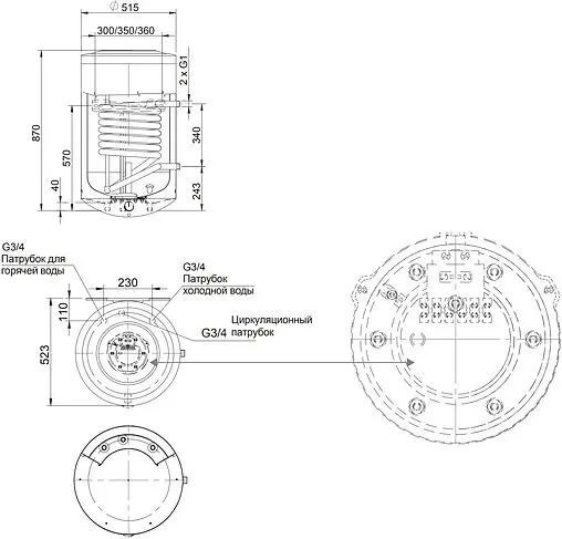 Бойлер комбинированного нагрева Stout (100 л, 24 кВт) SWH-1210-000100