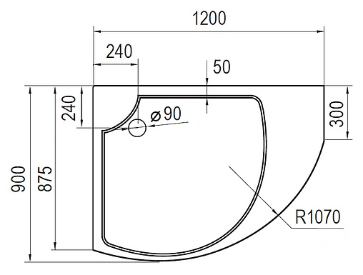 Поддон для душа Cezares Tray Triumph TRAY-A-TRIUMPH-RH-120/90-15-W-R