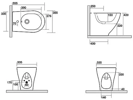 Биде напольное Kerasan Aquatech белый 372201*1