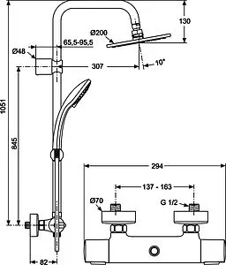 Душевая система с термостатом для душа Ideal Standard Ideal duo хром A5686AA Душевая система с термостатом для душа Ideal Standard Ideal duo хром A5686AA, 2