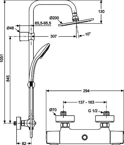 Душевая система с термостатом для душа Ideal Standard Ideal duo хром A5686AA Душевая система с термостатом для душа Ideal Standard Ideal duo хром A5686AA