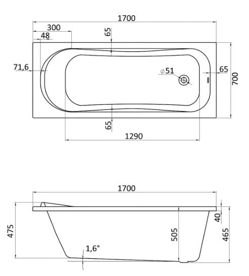 Ванна акриловая Santek Тенерифе 170x70 1WH302207