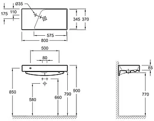 Раковина Jacob Delafon Rythmik 80 белый EXP112-Z-00, 2