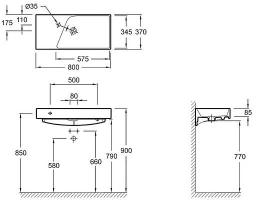 Раковина Jacob Delafon Rythmik 80 белый EXP112-Z-00