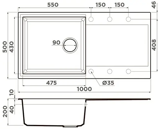 Мойка кухонная Omoikiri Sakaime 100-BL черный 4993884