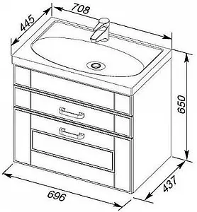 Тумба-умывальник Aquanet Рондо 70 белый 00189154+00185343, 2
