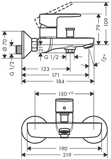 Смеситель для ванны Hansgrohe Vernis Blend хром 71440000