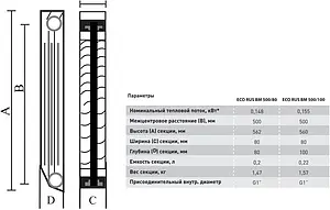 Радиатор биметаллический 12 секций STI ECO RUS BM 500/80, 2