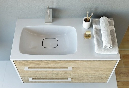 Тумба под умывальник подвесная Aqwella Miami 90 белый/дуб сонома Mai.01.09/L