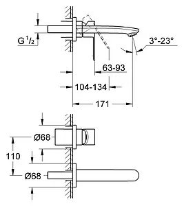 Смеситель для раковины из стены Grohe Eurostyle Cosmopolitan хром 19571002, 2