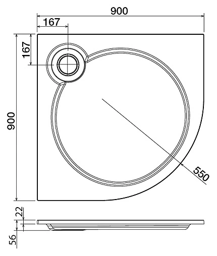 Поддон для душа Cezares Tray R 90-550 TRAY-S-R-90-550-56-W