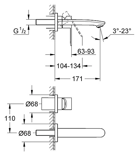 Смеситель для раковины из стены Grohe Eurostyle Cosmopolitan хром 19571002