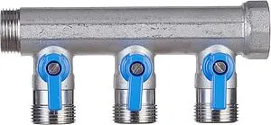 Коллектор запорный проходной 3 отвода синий ¾"в/н x ¾"ек Henco VB050503-BLAUW Коллектор запорный проходной 3 отвода синий ¾"в/н x ¾"ек Henco VB050503-BLAUW, 3