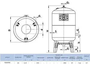 Расширительный бак UNIGB 24л 8 бар Е024ГВС, 2
