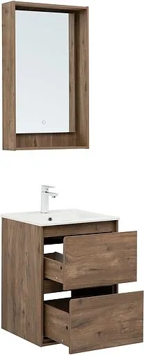 Тумба-умывальник подвесная Aquanet Милан 50 дуб рустикальный 00336376+00303190