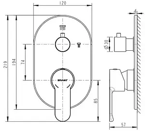 Смеситель для ванны скрытого монтажа Bravat New Moon хром P69191C-2-RUS Смеситель для ванны скрытого монтажа Bravat New Moon хром P69191C-2-RUS, 2