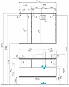 Тумба-умывальник подвесная Aquaton Терра 105 дуб кантри/антрацит 1A2469K1TEKA0, 2