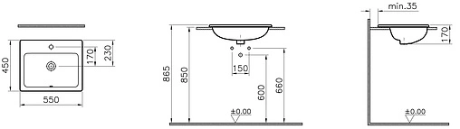 Раковина VitrA S20 55 белый 5465B003-0001 Раковина VitrA S20 55 белый 5465B003-0001