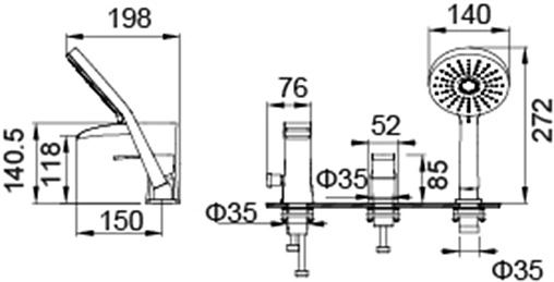 Смеситель на борт ванны на 3 отверстия Timo Lumi хром 4210/00Y