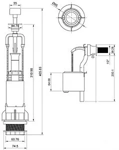 Комплект арматуры для бачка штоковый ½&quot; пластик боковой BERGES Eko 02 030202, 2