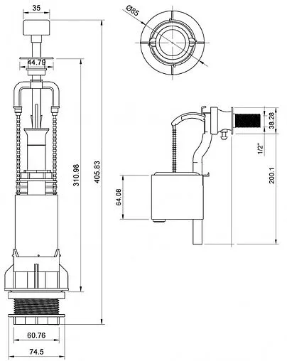 Комплект арматуры для бачка штоковый ½&quot; пластик боковой BERGES Eko 02 030202