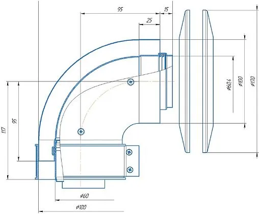 Колено стартовое коаксиальное Ø 60/100мм (алюм.) Krats K-01B