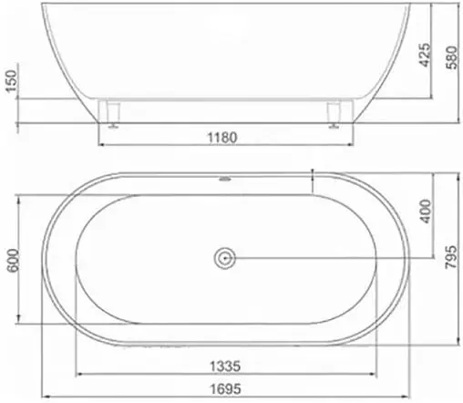 Ванна отдельностоящая из искусственного камня Toni Arti Biella 170x80 c переливом TA-PB17080P