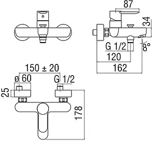 Смеситель для ванны Nobili Sand хром SA99110/1CR, 2