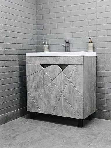 Тумба-умывальник напольный Домино Vector 80 метрополитан грей/бетон серый DV6614T+4627173210188