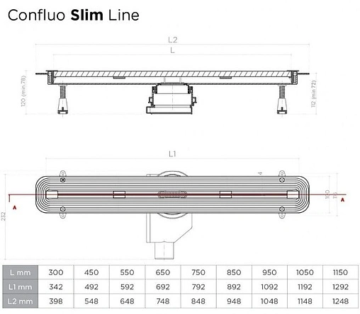 Лоток душевой Set 750мм h=72мм 0.8л/сек Pestan Confluo Slim Line+ 750 13100028