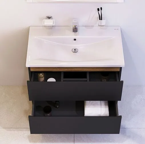 Тумба под умывальник подвесная Am.Pm X-Joy 80 чёрный матовый/светлое дерево M85AFHX0802BM