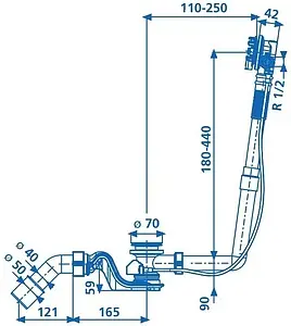 Слив-перелив для ванны без накладок с функцией налива Sanit 35.328.00..0000 Слив-перелив для ванны без накладок с функцией налива Sanit 35.328.00..0000, 2