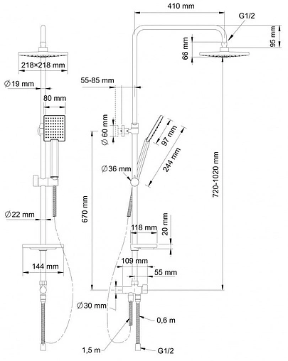 Душевая система без смесителя Swedbe Calypso хром 5065