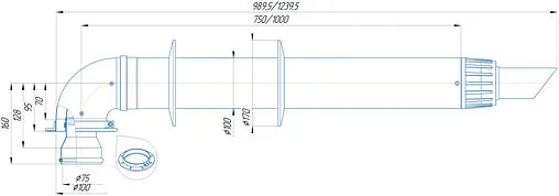 Комплект дымохода Антилед Ø 60/100мм L=1000мм Krats Антилёд KTL-02N-075