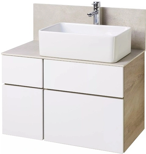 Тумба-умывальник подвесная Aquaton Мишель 80 белый/дуб эндгрейн 1A244501MIX40+