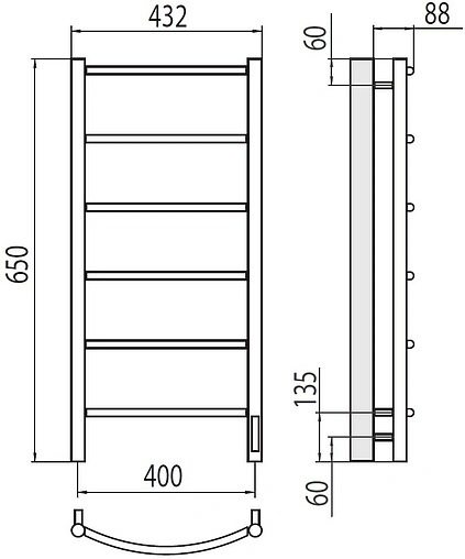 Полотенцесушитель электрический лесенка Terminus Классик П6 400х650 электро quick touch полированная сталь 4670078531308