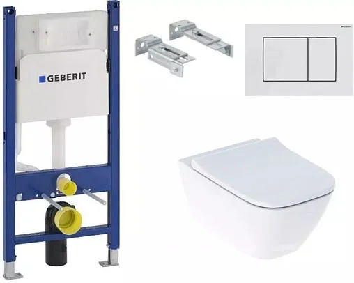 Комплект 5 в 1 Geberit Smyle Square Rimfree 500.153.37.1 с кнопкой Delta 30 115.137.11.1 белый глянцевый