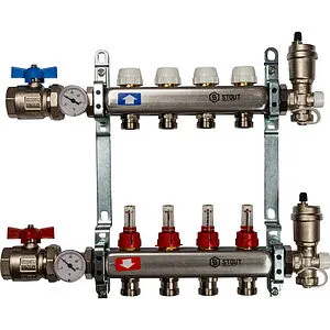 Группа коллекторная с расходомерами 4 отвода 1&quot;в/в x ¾&quot;ек Stout SMS 0907 000004, 1