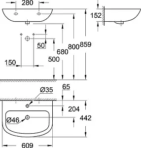 Раковина Grohe Bau Ceramic 60 белый 39421000 Раковина Grohe Bau Ceramic 60 белый 39421000, 2