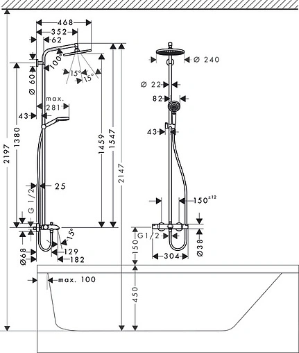Душевая система с термостатом для ванны Hansgrohe Crometta S 240 1jet хром 27320000