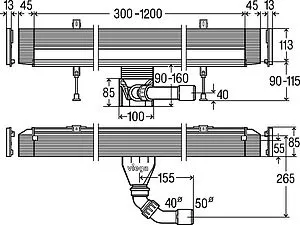 Лоток душевой встраиваемый в стену 300-1200мм h=90мм 0.75л/сек Viega Advantix Vario 4967.10 736552, 2