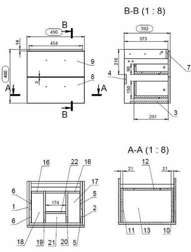 Тумба-умывальник подвесная Cersanit Lara 50 орех 64132+