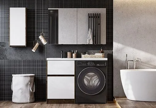 Тумба-умывальник напольная над стиральной машиной Aquaton Лондри 120 L дуб рустикальный/белый 1A2669K2LHDR0+