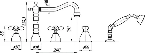 Смеситель на борт ванны на 5 отверстий Migliore Princeton Plus хром/золото ML.PRP-8080.CrDo