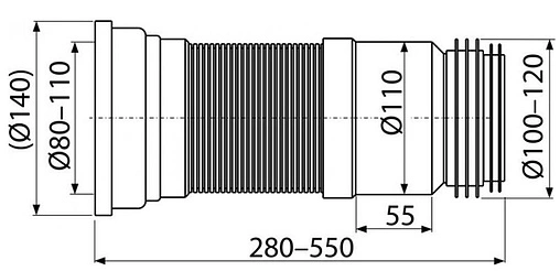 Гофра для унитаза AlcaPlast 280-550мм A970