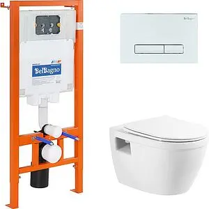 Комплект 5 в 1 BelBagno Loto BB070CHR/SC/BB002-80/BB018-GV-BIANCO с кнопкой белый глянцевый Комплект 5 в 1 BelBagno Loto BB070CHR/SC/BB002-80/BB018-GV-BIANCO с кнопкой белый глянцевый, 1