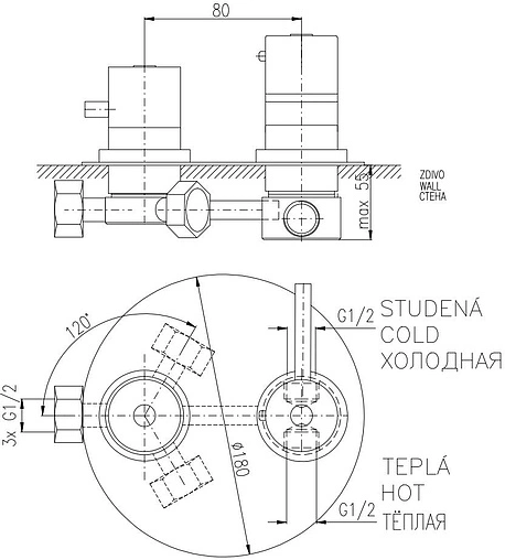 Термостат для 3 потребителей Rav Slezak хром DT387